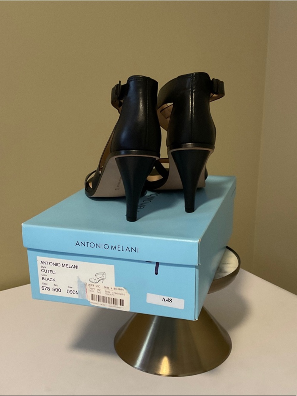 ANTONIO MELANI Black Cross-Strap Leather High Heels - Picture 3 of 4